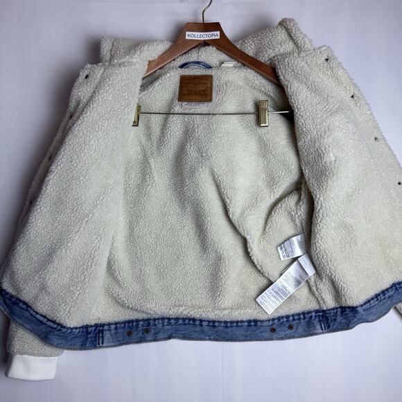 Levi's Jacket Womens Medium Ex-Boyfriend Sherpa‎ Trucker Denim Jean Coat $89 OOS - Picture 9 of 16